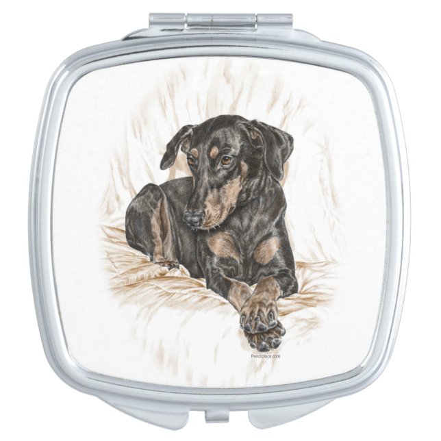 Doberman Dog Natural Ears Mirror For Makeup (Front)