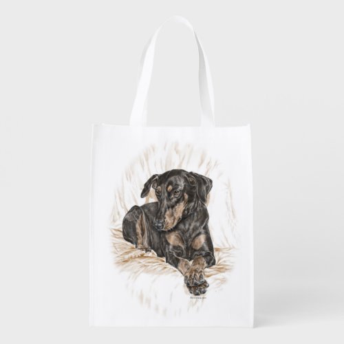 Doberman Dog Natural Ears Reusable Grocery Bag