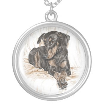 Doberman Dog Natural Ears Silver Plated Necklace by KelliSwan at Zazzle