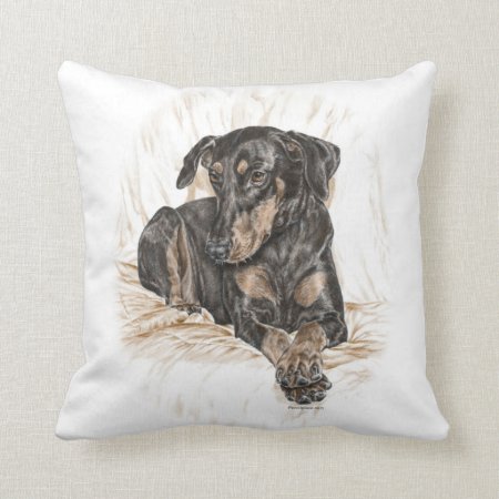 Doberman Dog Natural Ears Throw Pillow