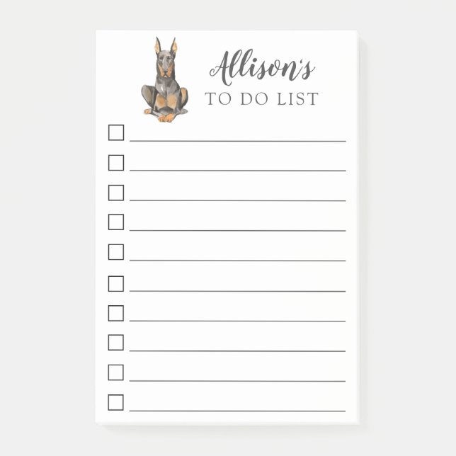 Doberman Dog Personalized To Do List Post-it Notes (Front)