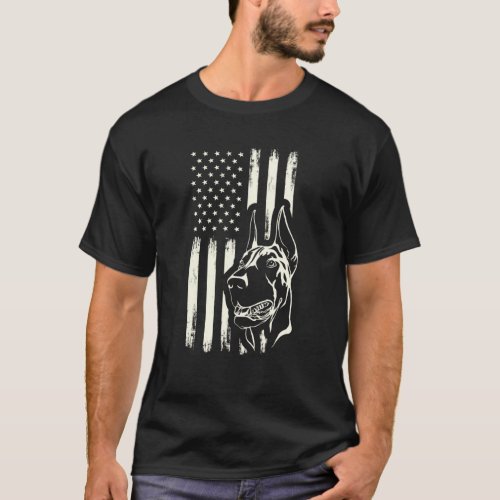 Doberman Dog Pinscher American Flag Dogs Of Americ T_Shirt