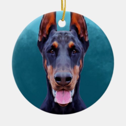 Doberman Dog Portrait Ceramic Ornament