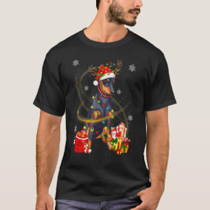 Doberman Dog Reindeer Santa Christmas Dogs Pajamas T-Shirt