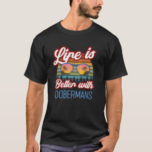 Doberman Dog Retro Sunset With Dobermans T-Shirt