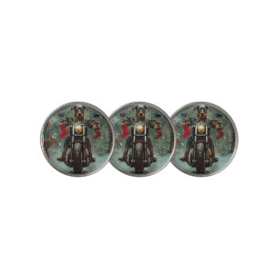 Doberman Dog Riding Motorcycle Christmas Golf Ball Marker