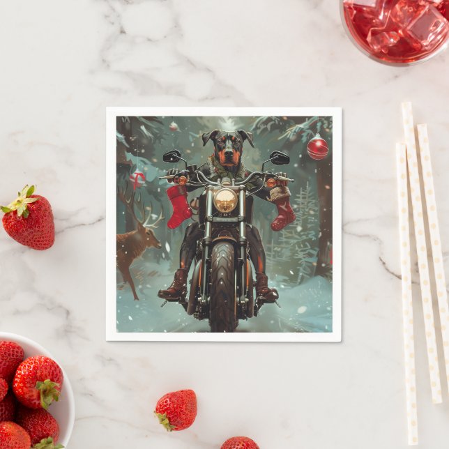 Doberman Dog Riding Motorcycle Christmas Napkins (Insitu)