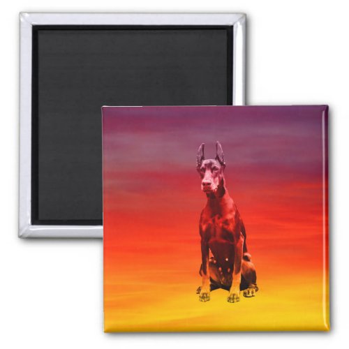 Doberman Dog Sitting On Beach Magnet