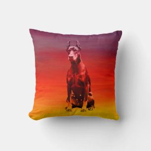 Doberman Dog Sitting On Beach Throw Pillow