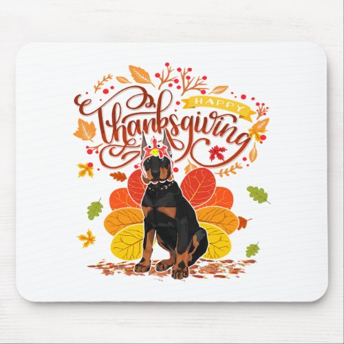Doberman Dog Turkey Thanksgiving Party Mouse Pad