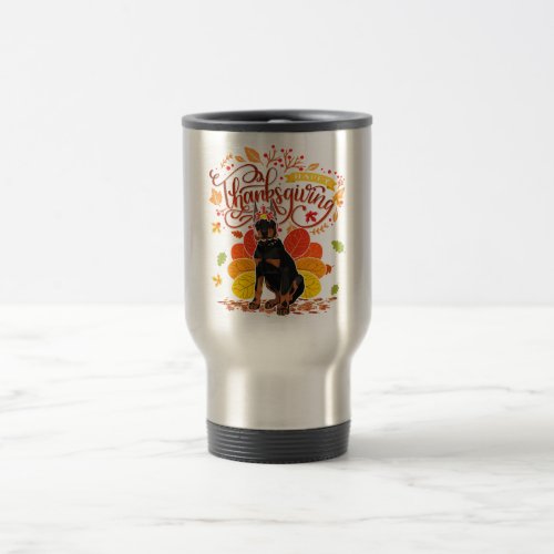 Doberman Dog Turkey Thanksgiving Party Travel Mug