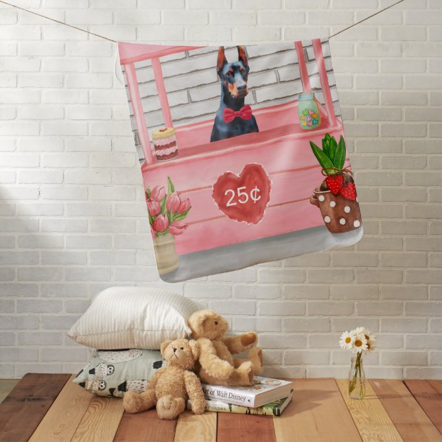 Doberman Dog Valentine's Day Kissing Booth Baby Blanket (In Situ)