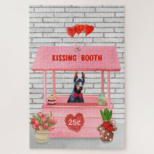 Doberman Dog Valentines Day Kissing Booth Jigsaw Puzzle