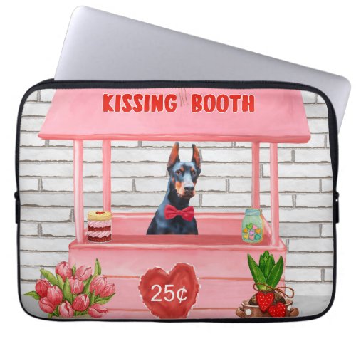 Doberman Dog Valentines Day Kissing Booth Laptop Sleeve