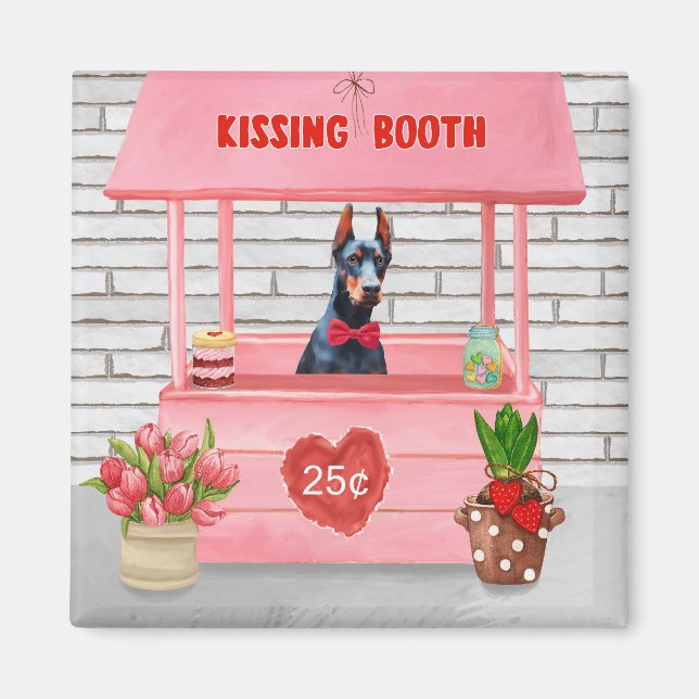 Doberman Dog Valentine's Day Kissing Booth Magnet (Front)