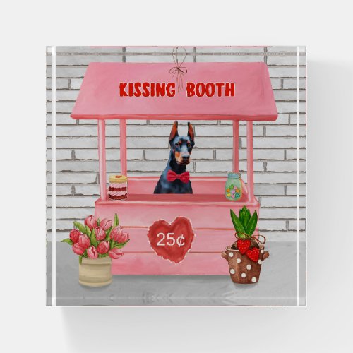 Doberman Dog Valentines Day Kissing Booth Paperweight