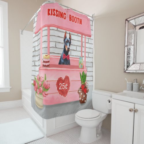 Doberman Dog Valentines Day Kissing Booth Shower Curtain