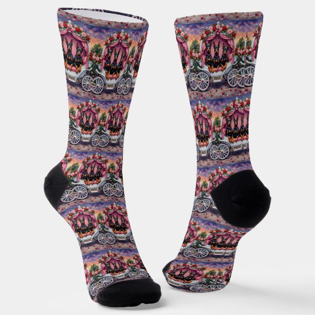 Doberman Dog Valentine's Day  Socks (Angled)