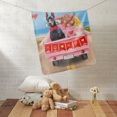 Doberman Dog Valentines Day Truck Hearts Baby Blanket