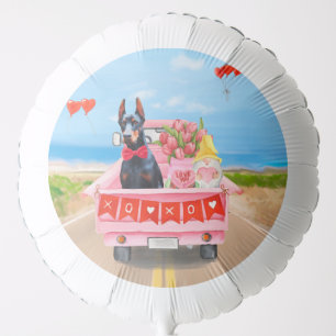 Doberman Dog Valentine's Day Truck Hearts Balloon