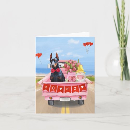 Doberman Dog Valentines Day Truck Hearts Card