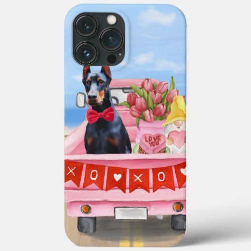 Doberman Dog Valentines Day Truck Hearts iPhone 13 Pro Max Case