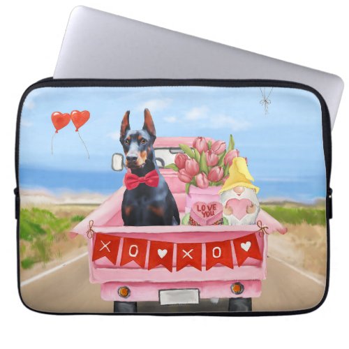 Doberman Dog Valentines Day Truck Hearts Laptop Sleeve