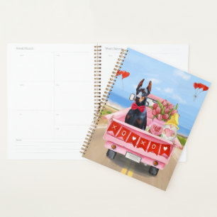Doberman Dog Valentine's Day Truck Hearts Planner