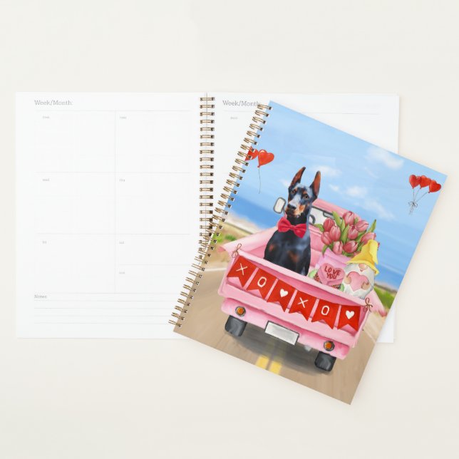Doberman Dog Valentine's Day Truck Hearts Planner (Display)