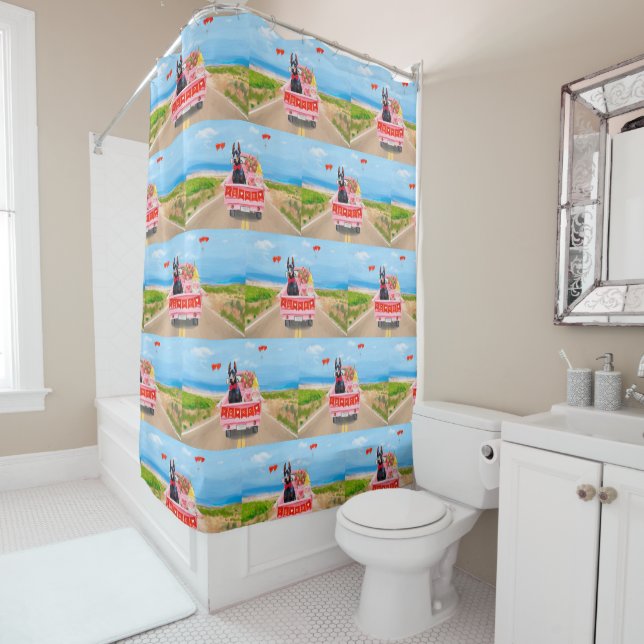 Doberman Dog Valentine's Day Truck Shower Curtain (In Situ)
