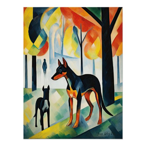 Doberman dog walking in the park 05 _ Madeleine Ma Poster