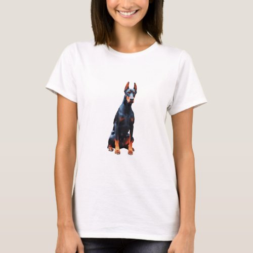 Doberman Dog Watercolor Art Painting T_Shirt