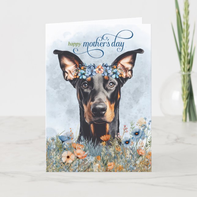 Doberman Dog Wildflowers Mother's Day Holiday Card (Front)