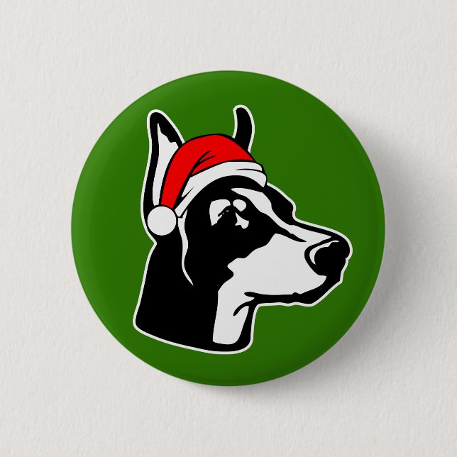 Doberman Dog with Christmas Santa Hat Button (Front)
