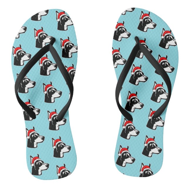 Doberman Dog with Christmas Santa Hat Pattern Flip Flops (Footbed)