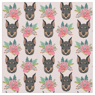 Doberman dogs pink florals fabric