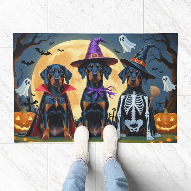 Doberman Dogs Pumpkin Halloween Funny Doormat (Indoor)