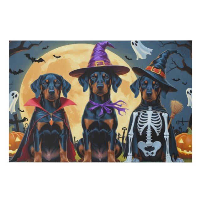 Doberman Dogs Pumpkin Halloween Funny Faux Canvas Print (Front)