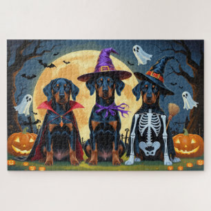 Doberman Dogs Pumpkin Halloween Funny Jigsaw Puzzle