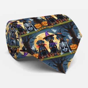 Doberman Dogs Pumpkin Halloween Funny Neck Tie