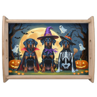 Doberman Dogs Pumpkin Halloween Funny Serving Tray