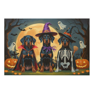 Doberman Dogs Pumpkin Halloween Funny Wood Wall Art