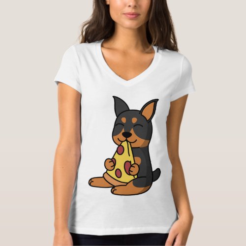 Doberman Eating Pizza Dog  T_Shirt
