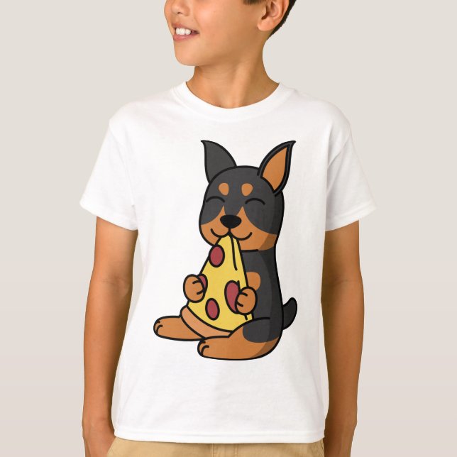 Doberman Eating Pizza Dog  T-Shirt (Front)