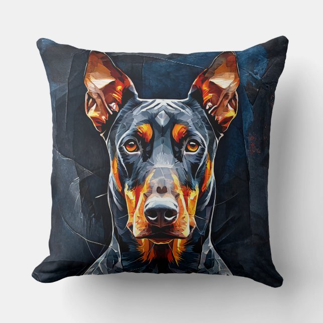 🐾 Doberman Elegance Glow ❄️ Modern Dog Lover Throw Pillow (Front)