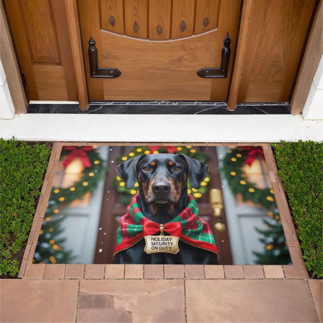 Doberman Festive Holiday Christmas  Doormat (Outdoor)