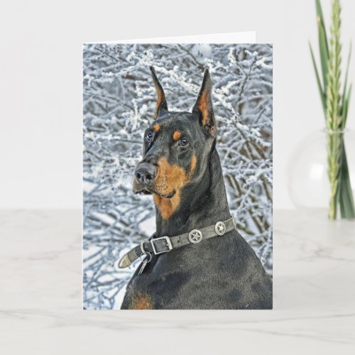 Doberman Frosty Day Holiday Card