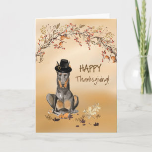 Doberman Funny Pilgrim Hat Thanksgiving Card
