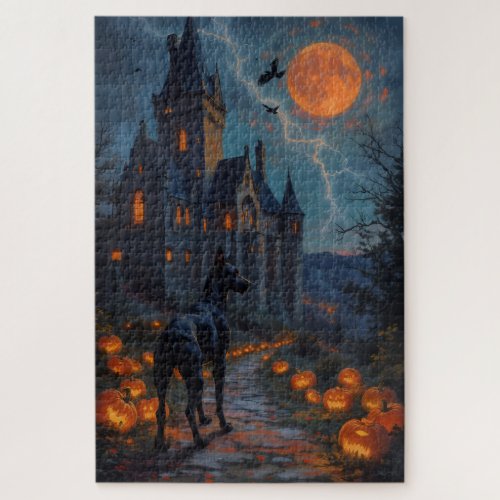 Doberman Gothic Castle Halloween Artwork Jigsaw Puzzle