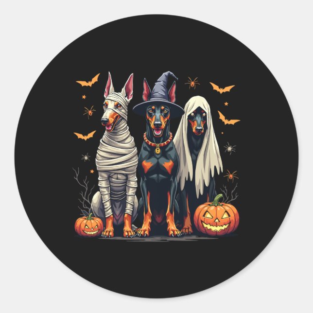 Doberman Halloween Costume Mummy Witch Ghost  Classic Round Sticker (Front)